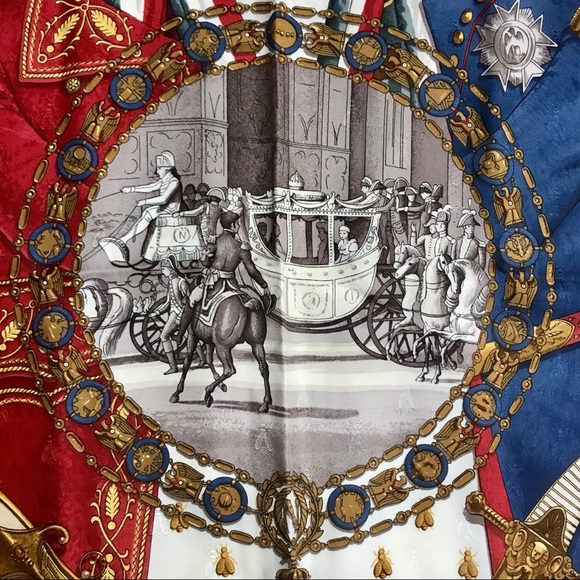 *SOLD* Hermès Burgundy Bee Jacquard Scarf 90cm “Napoléon” - Picture 2 of 12